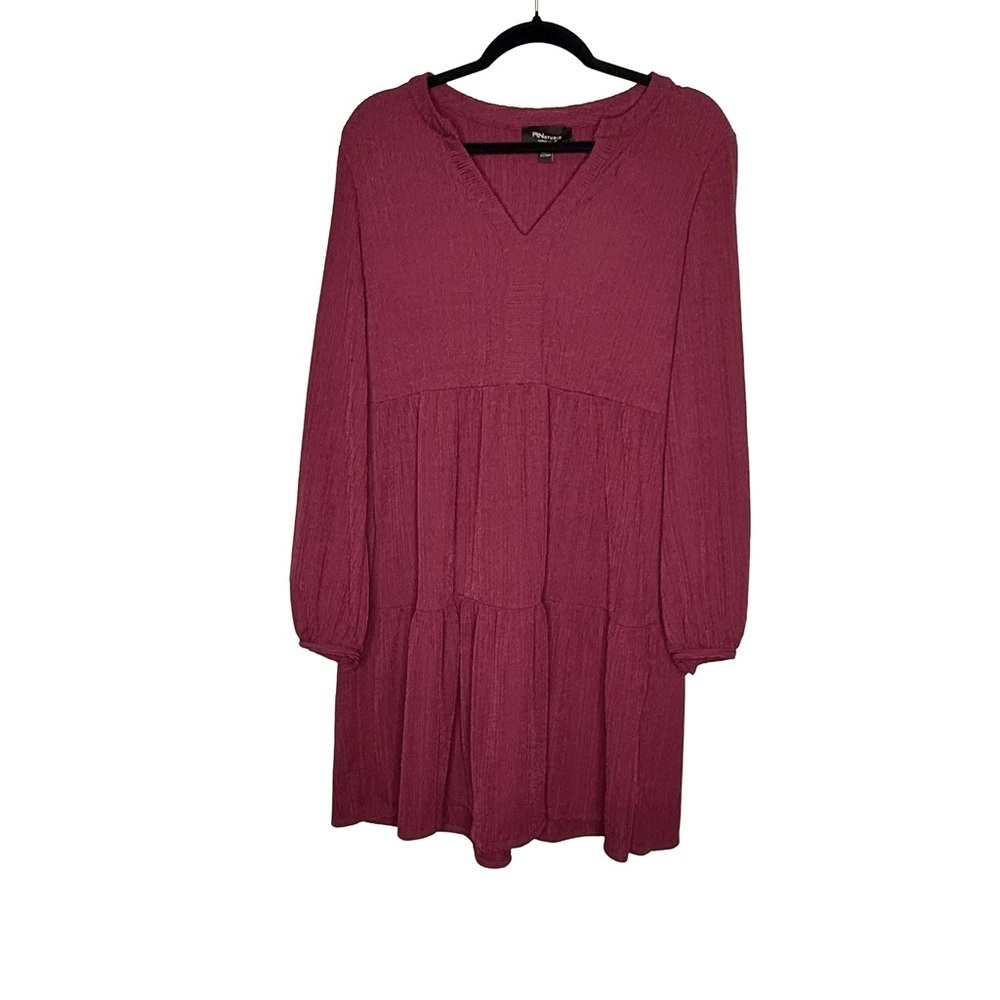 ronnie nicole mauve knee length v neck tiered long sleeve dress